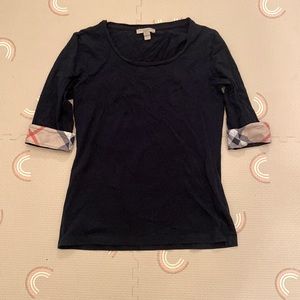 Burberry Brit small black scoop neck 3/4 sleeve nova check top